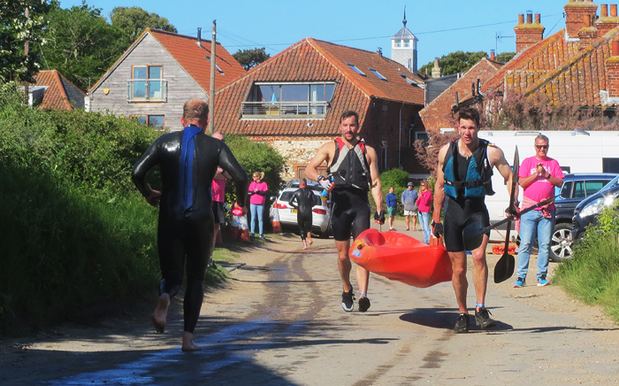 Transition from swimming to kayak race