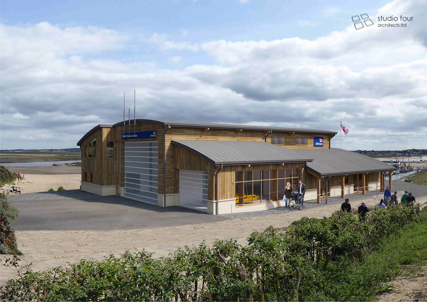 Artist's impression of the new boathouse on the end of the beach bank