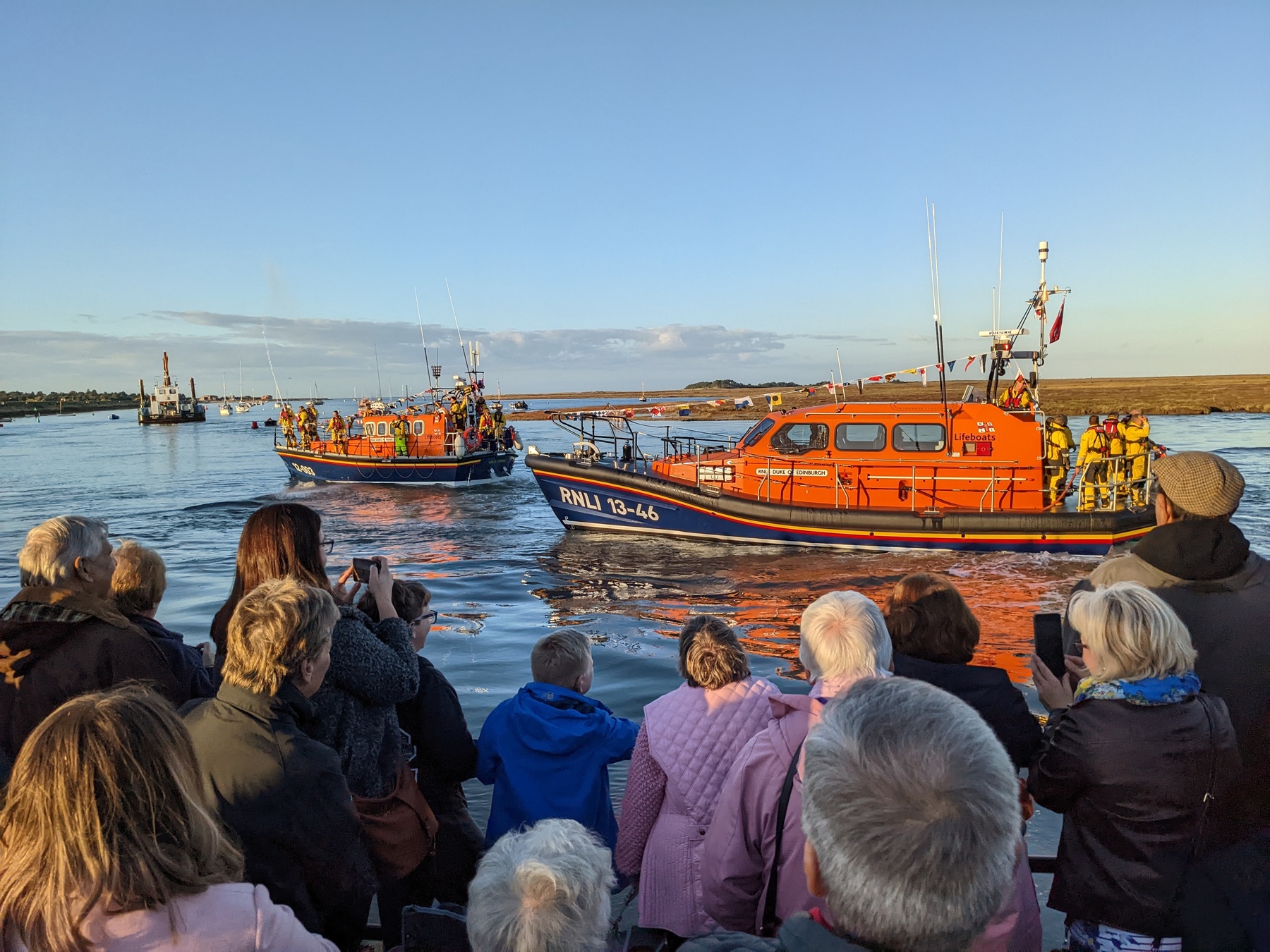 The new lifeboat welcomed by large crowd of townfolk, supporters and well-wishers on the quayside