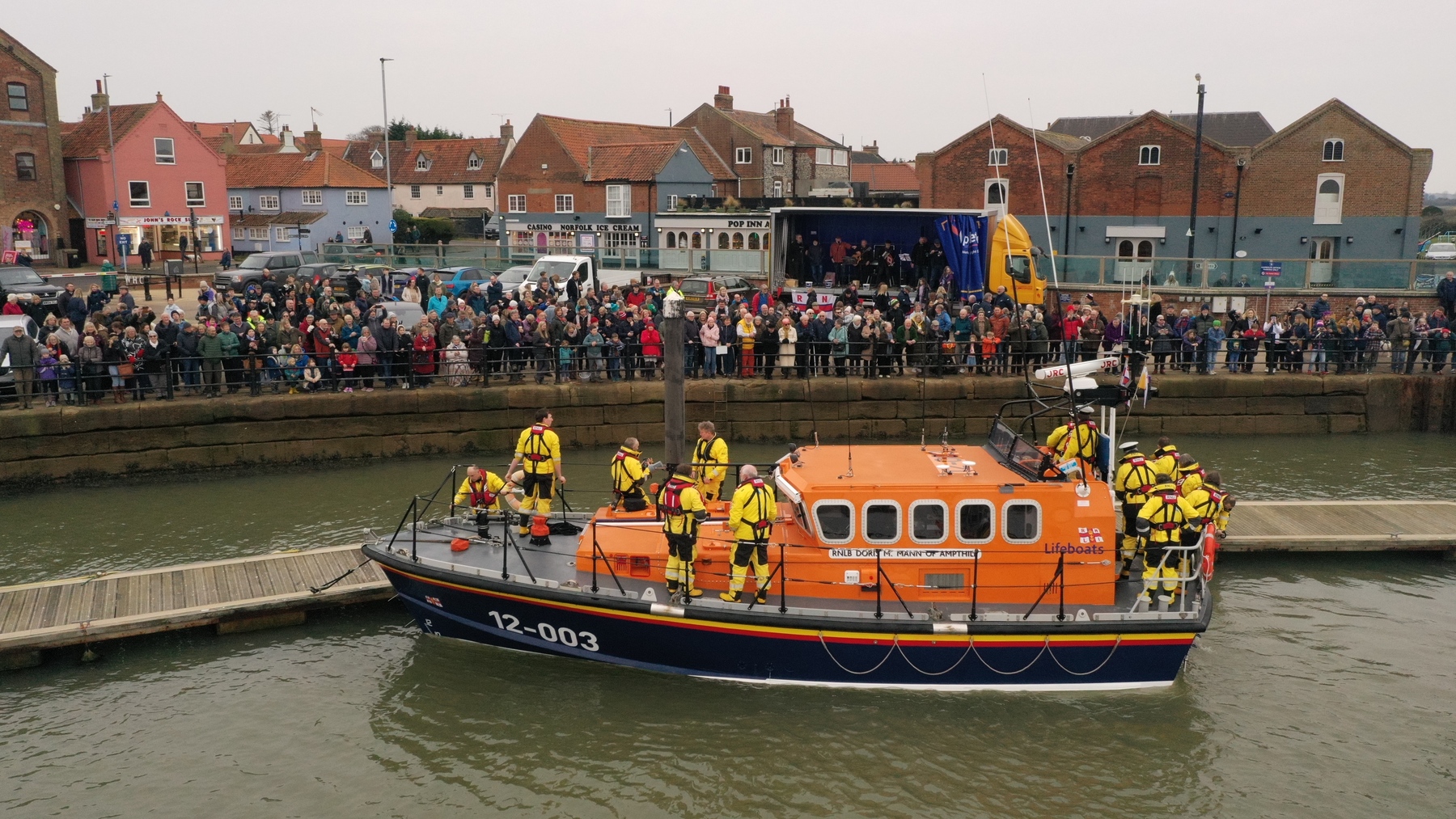 Met at the quay by a crowd of well-wishers and the Blakeney Old Wild Rovers