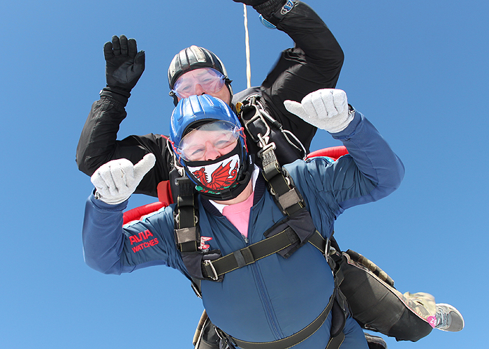 Jill Scillitoe skydiving for the Wells Shannon Lifeboat Appeal in May