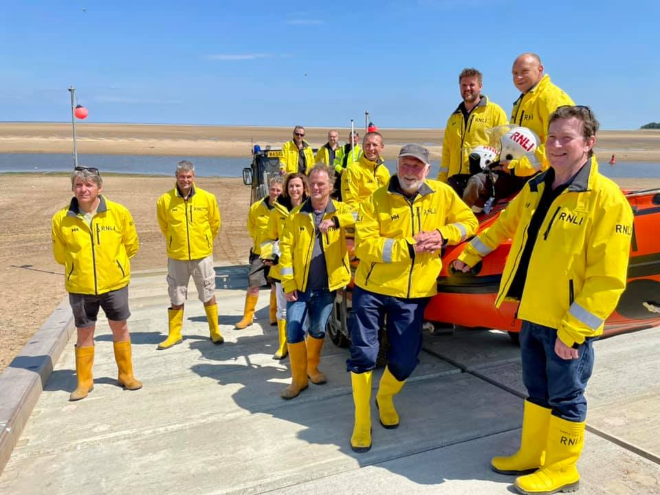 Crew and inshore lifeboat on the new ramp at the launch of Launch A Memory Wells