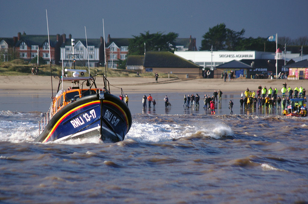 Skegness Shannon-class lifeboat launching for the commemoration of Richard Watson, 5/12/21
