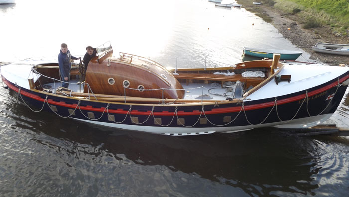 Launching newly restored ex-Aldeburgh No 2 lifeboat and Dunkirk Little Ship Lucy Lavers