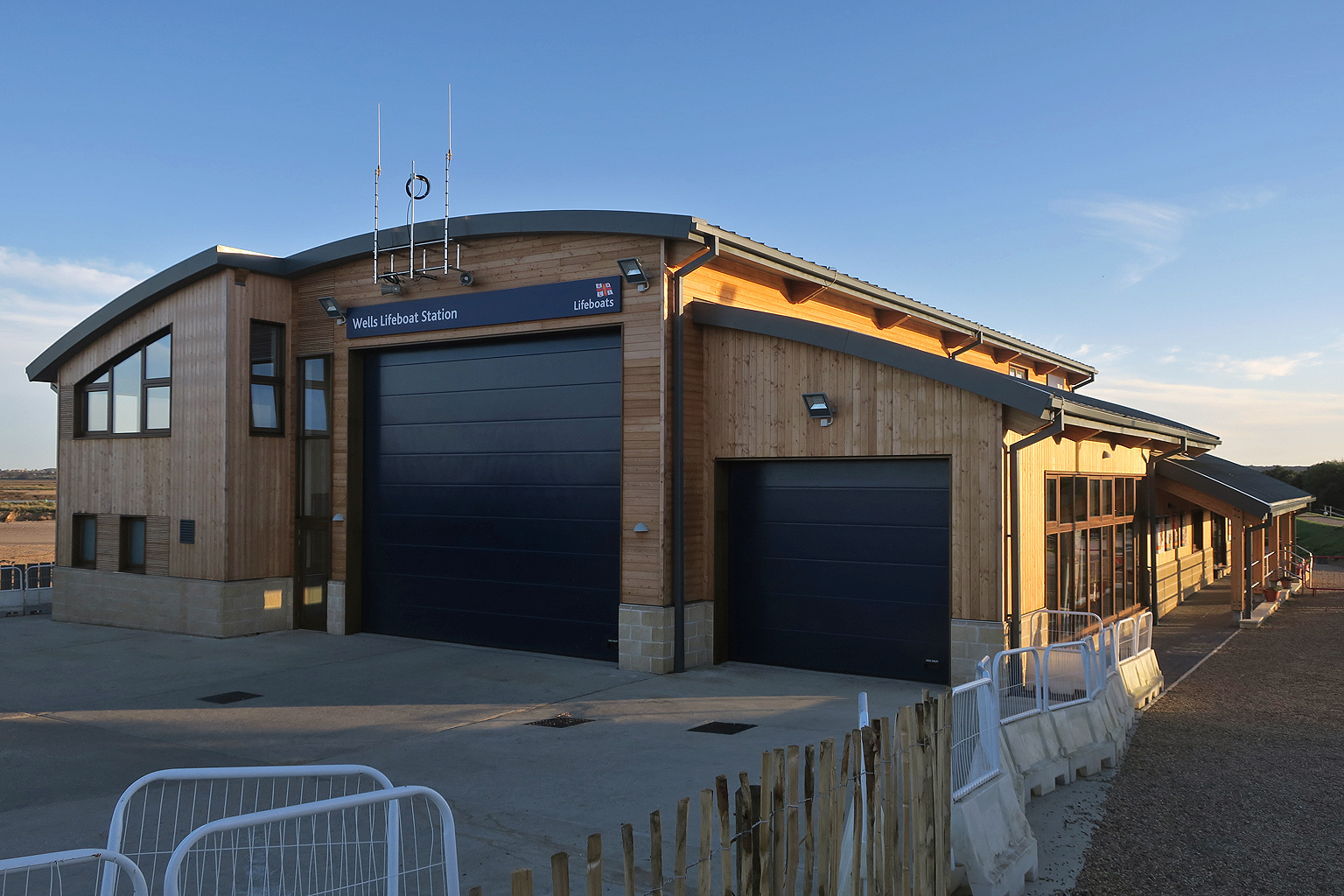 View from the north, with front apron almost clear of building equipment but still fenced off