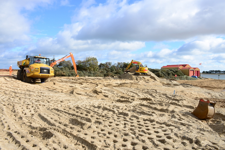 Good progress on placing dredged fill material to bring site up to level in preparation for piling