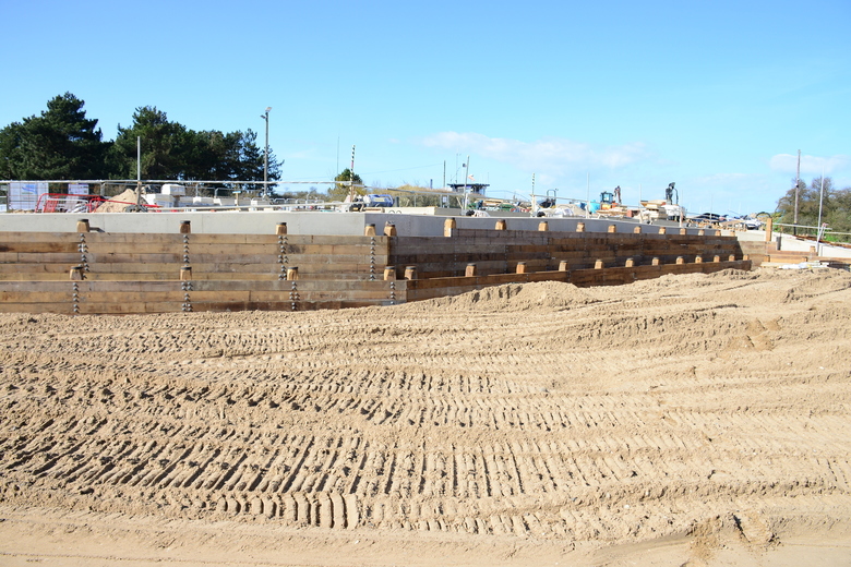 Timber planking around the edge of the site