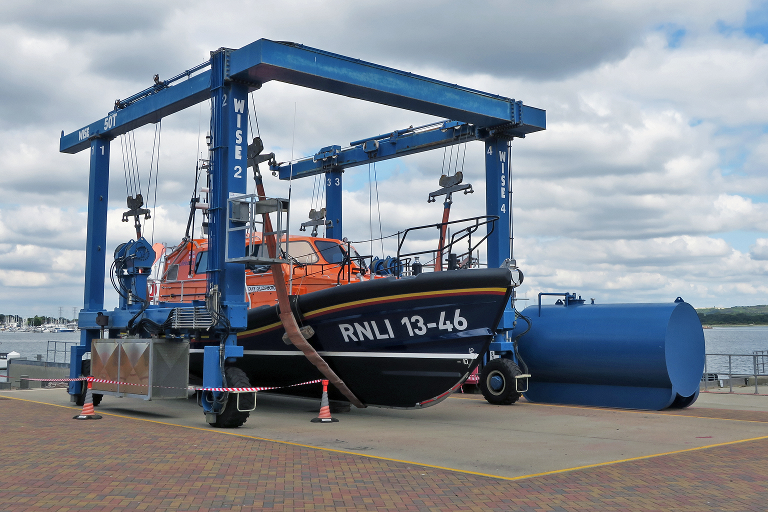 Wells' new Shannon lifeboat waits to be lifted into the water for the first time