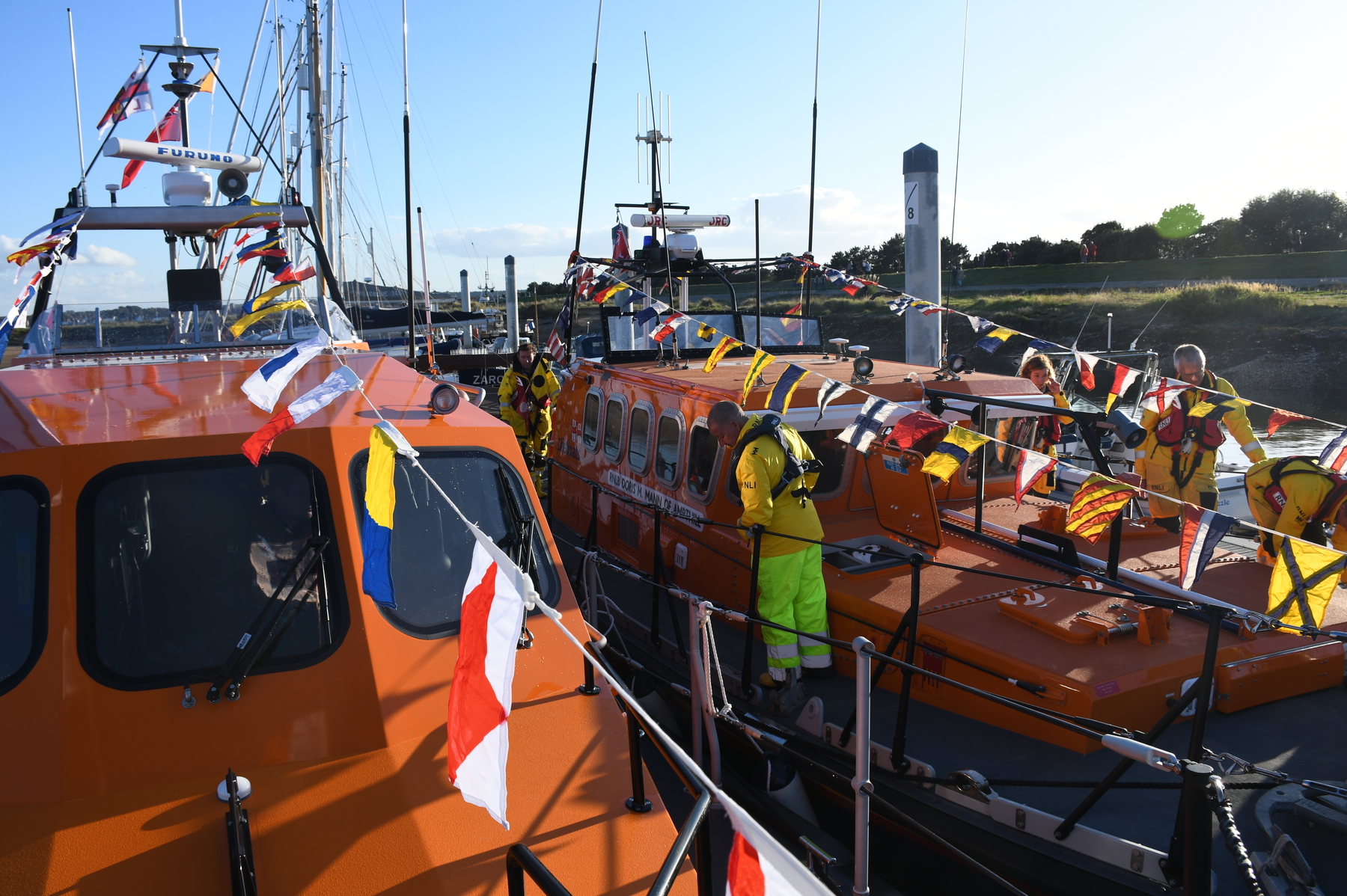 Dressed overall and getting ready to run up to the quay