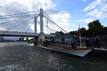 Royal rowbarge 'Gloriana' at Cadogan Pier by Albert bridge ready for the parade