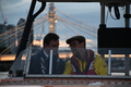 Wells Lifeboat Operations Manager Chris Hardy and Coxswain Nicky King at Albert Bridge before the parade
