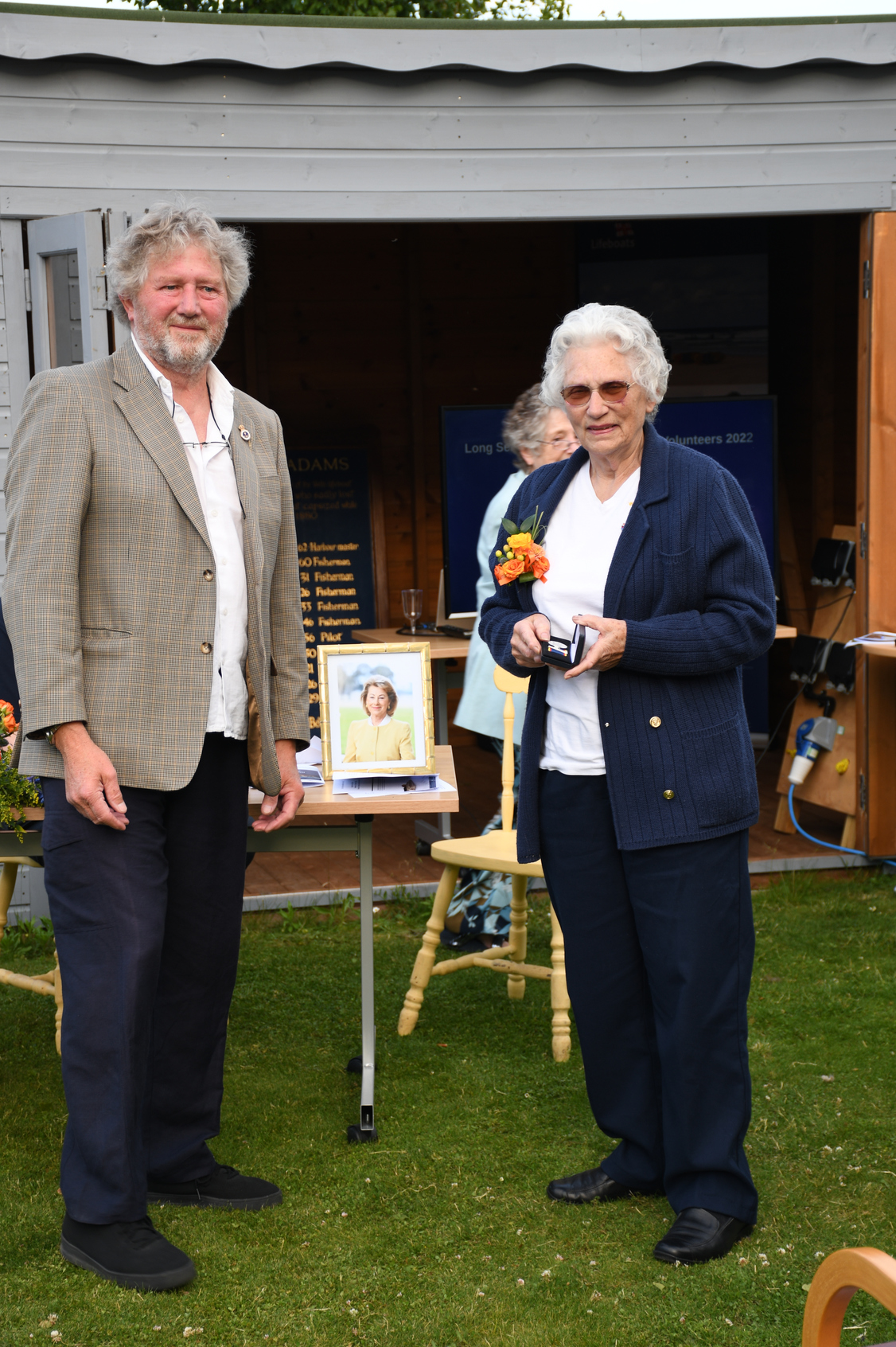 Sheila Warner medal for 60 years' service with the Wells Lifeboat Guild, presented by Chairman Peter Rainsford