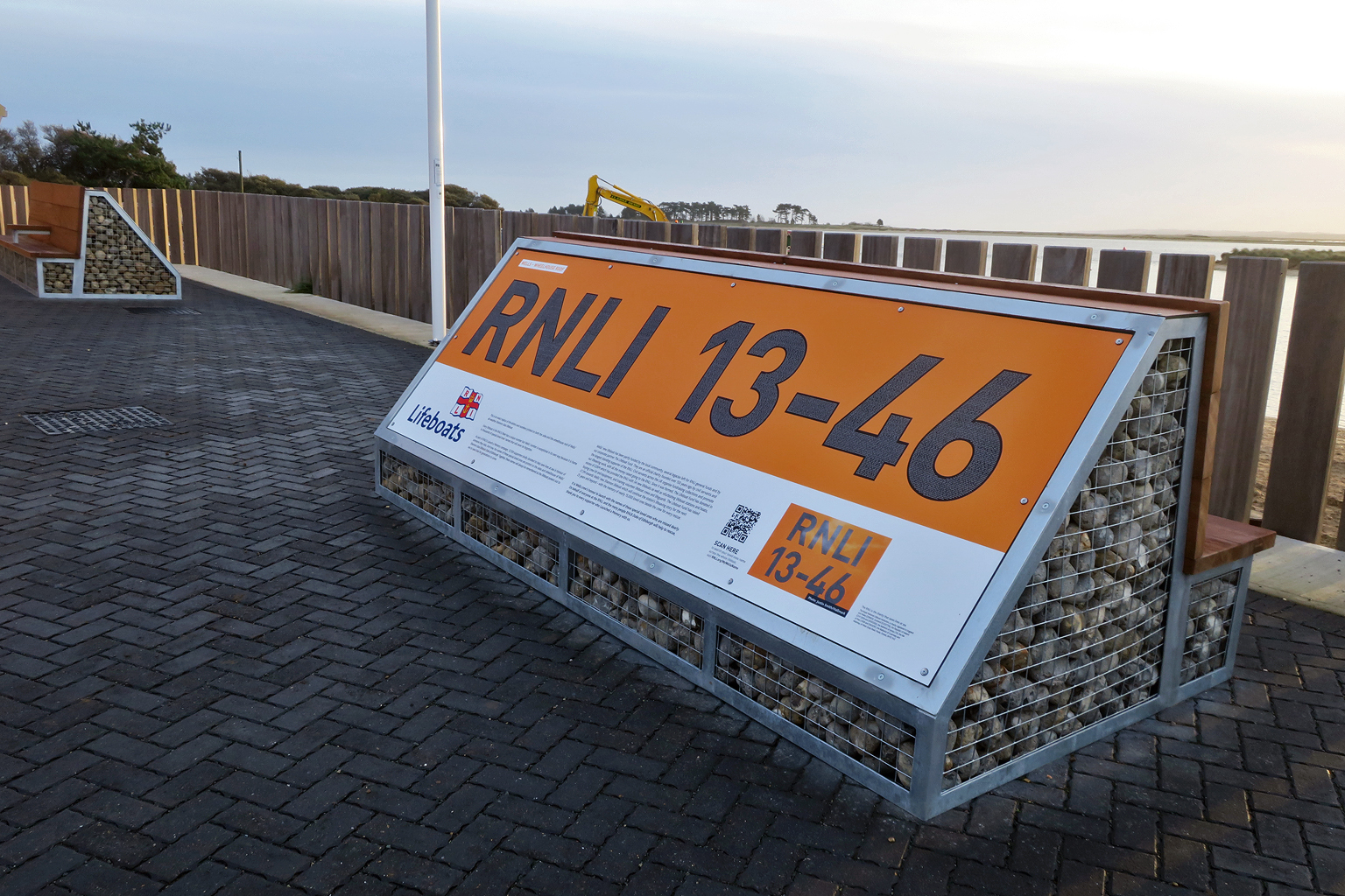 Bench on the south apron with a replica of names on the Shannon's wheelhouse roof