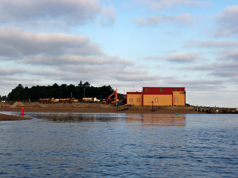 View from the east with showing the raised beach level for the new boathouse