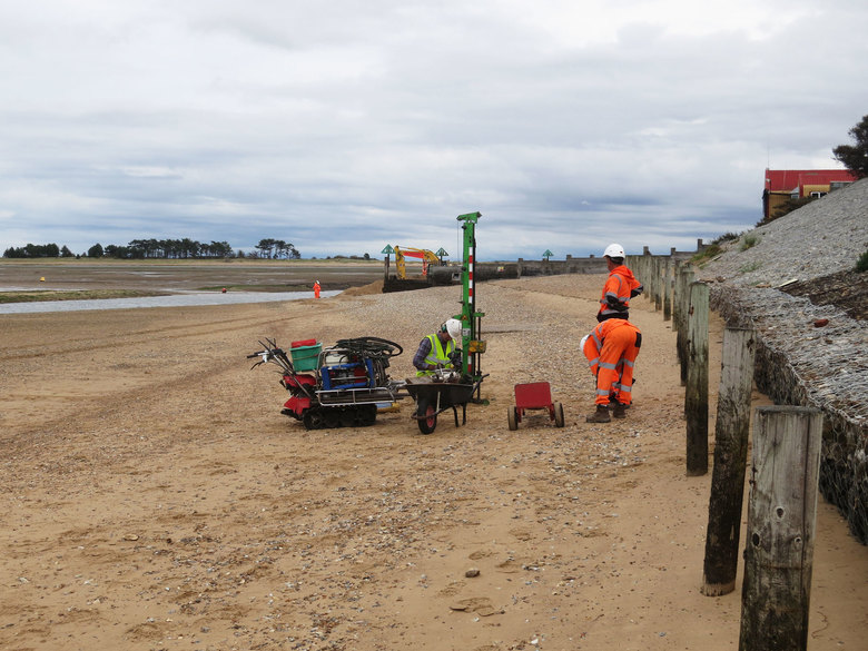 Piling survey on the beach where the ALB ramp will come down from the new boathouse
