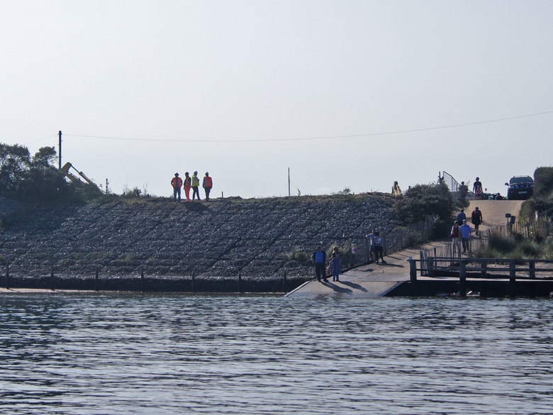 Scrub is cleared from the sea defences where the ramp for the Shannon lifeboat will be constructed