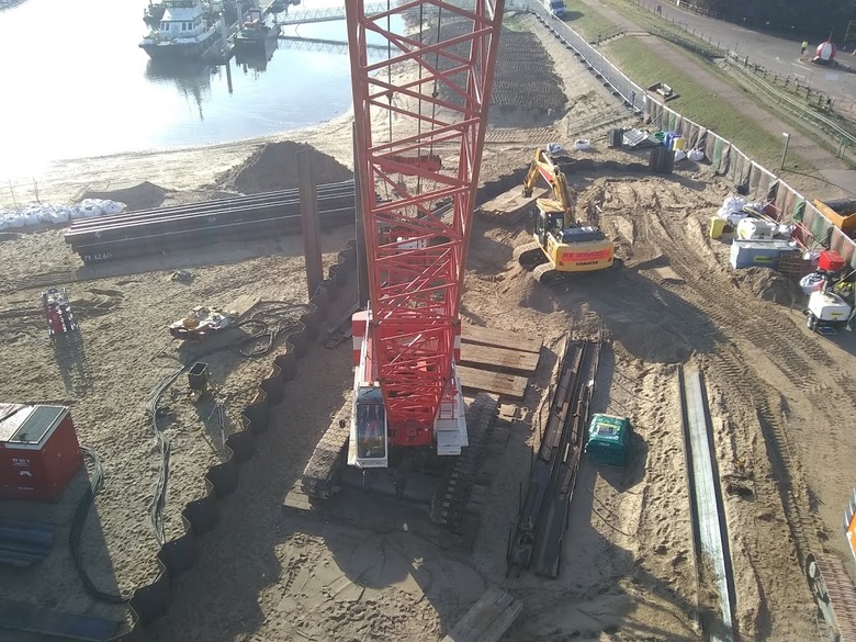 View from the crane - sheet piling around site