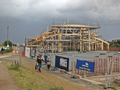 Scaffolding being added for work on the roof