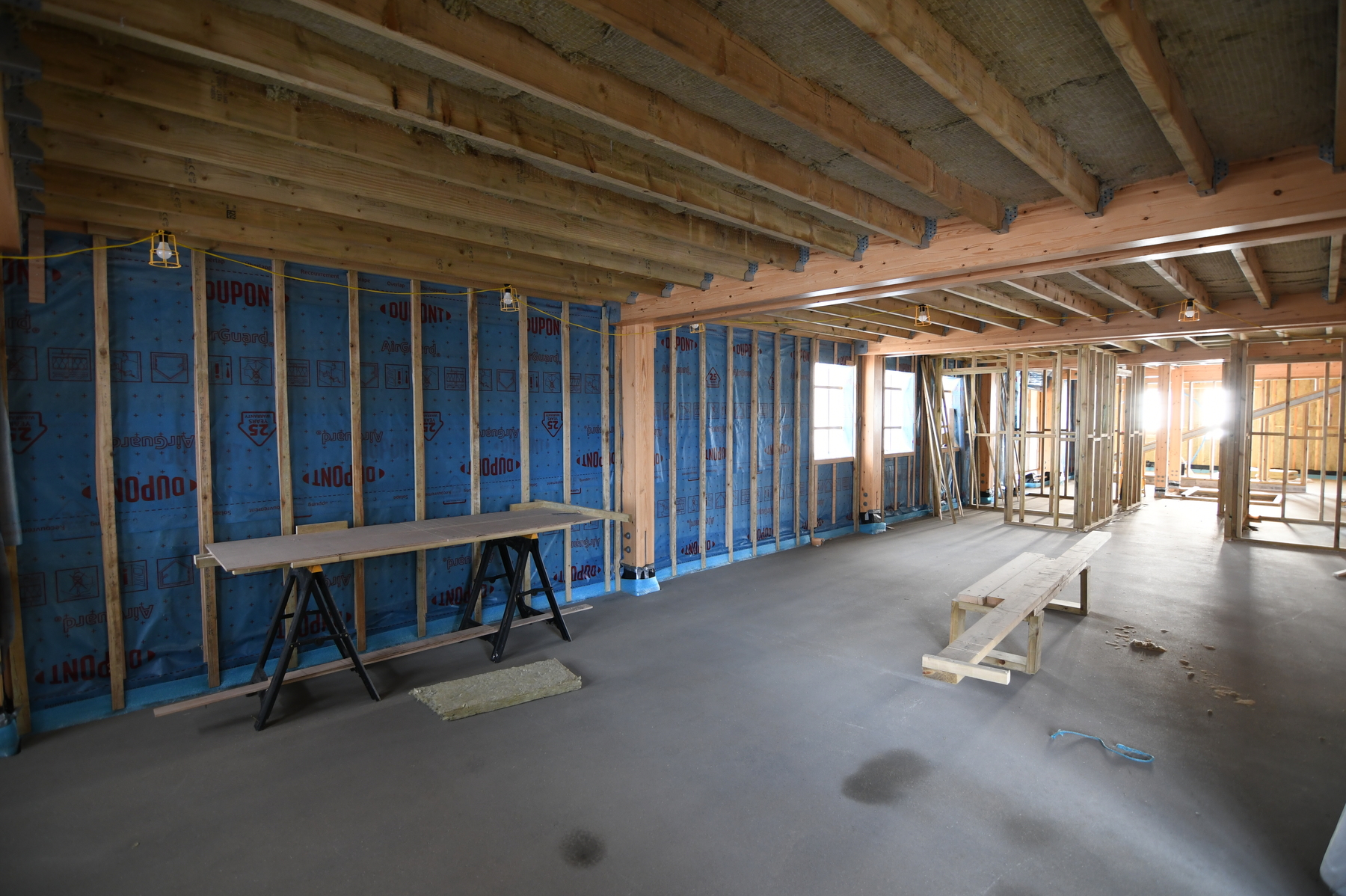 First layer of wall insulation being added in the crew changing area