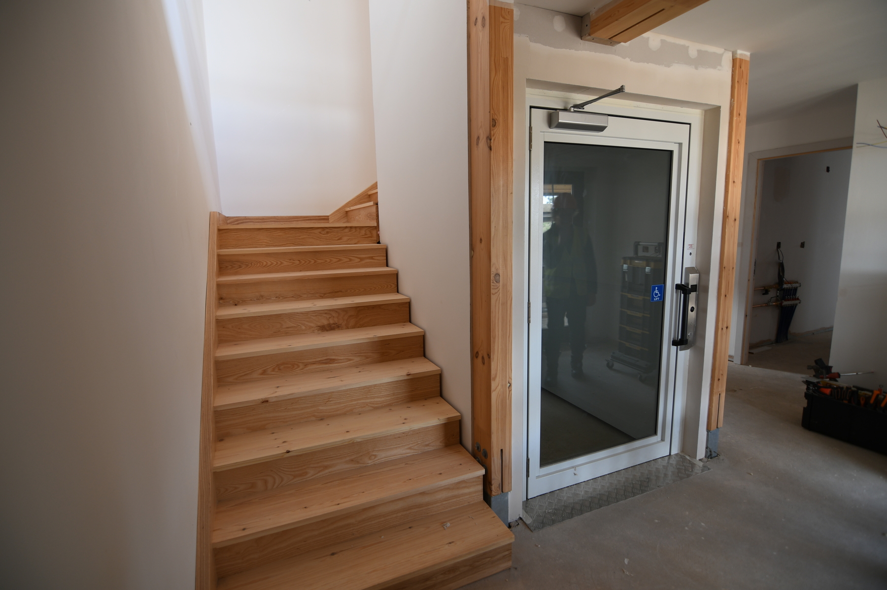 Stairs and lift up to the crew room and office on the first floor