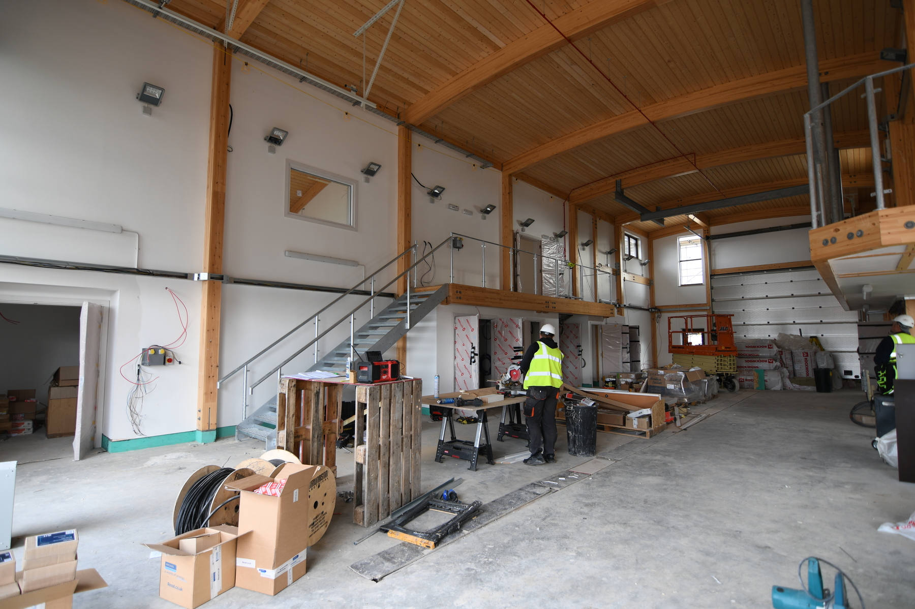 Boat hall with new stairs and railings and the temporary 'grand staircase' removed