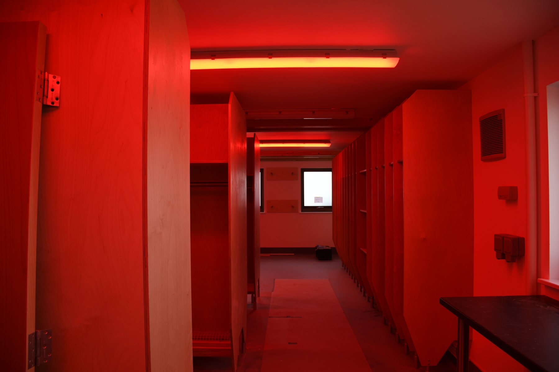 Crew changing room with night lighting