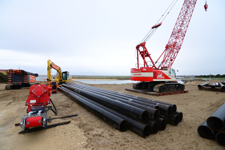 Plant and materials ready for start of piling for the ramp to the north