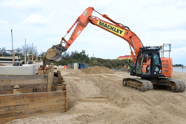 Back filling the planked terraces around the perimeter of the site