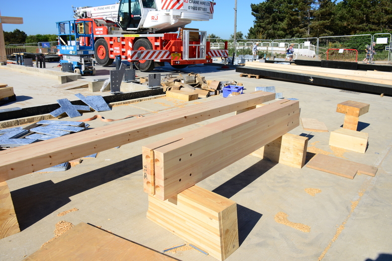 Beams being prepared to put into place