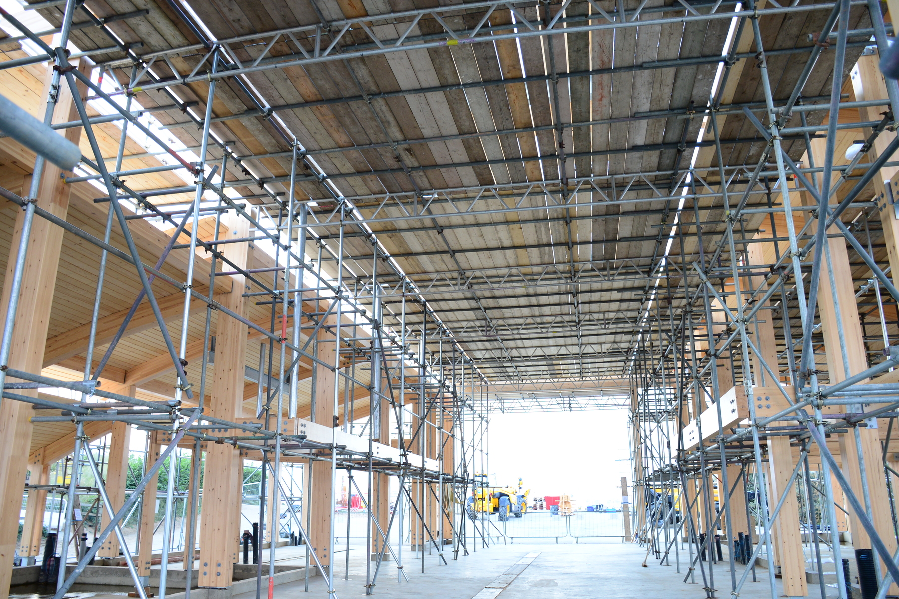 Scaffolding in the main boathall while the roof is constructed