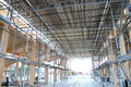 Scaffolding in the main boathall while the roof is constructed