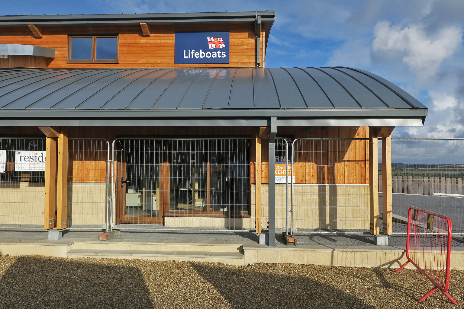 Completed visitor centre entrance with step, ramp and resurfaced beach bank path