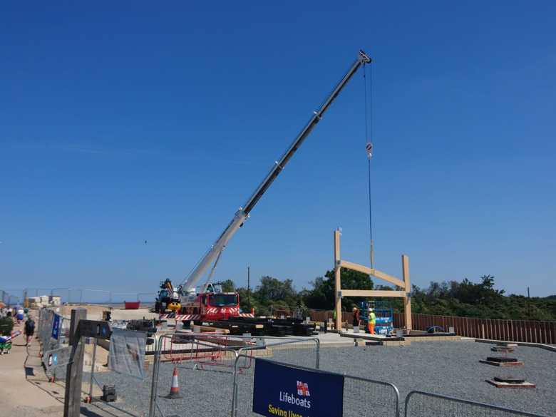 First part of the frame for new boathouse frame being installed