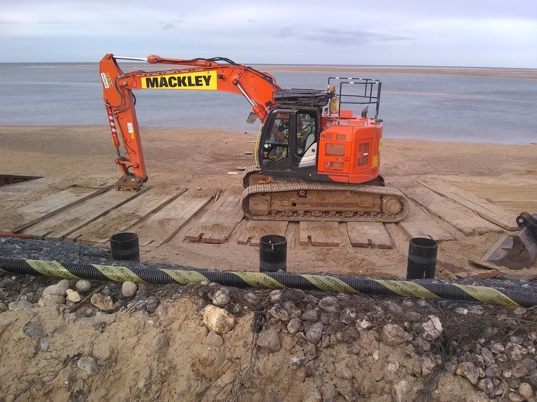 Top row of piles for the ALB ramp in position at the top of the bank