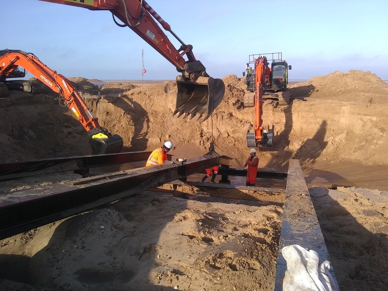 The last section of steelwork being installed at the base of the ALB ramp 