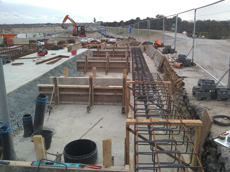 Shuttering and reinforcement steelwork being setup on the western side of the site