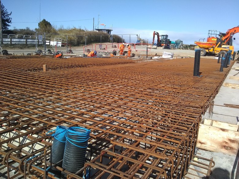 Reinforcement steel in place ready for pouring more of the building slab