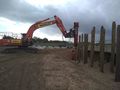 Installing timber piles around the sheet-piled perimeter of the site