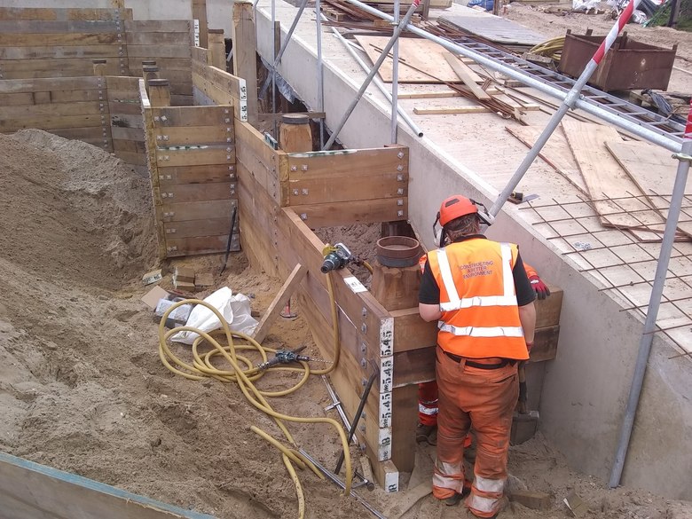 End closures on the timber planking around the site