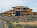 Cladding and signage added on the southern end of the building