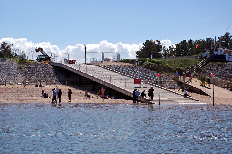 Beach reopened to the public and the new ramp already providing a sitting spot and some shade