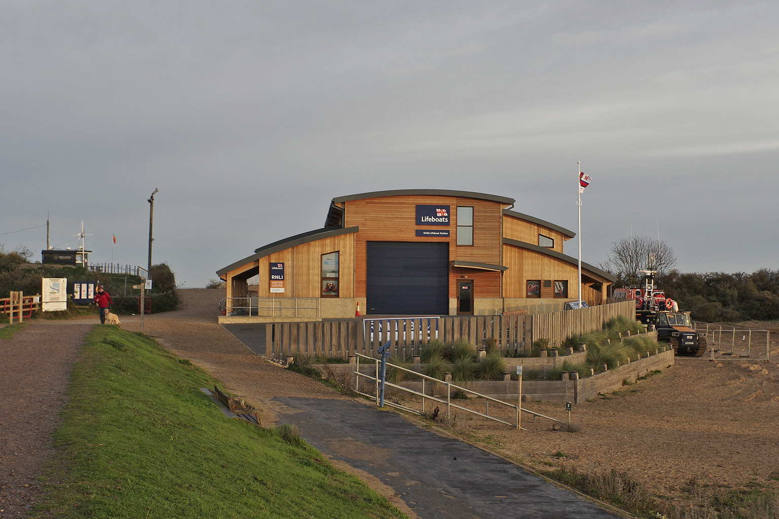 View from the south with completed south apron and Mersey lifeboat stationed beside the new building