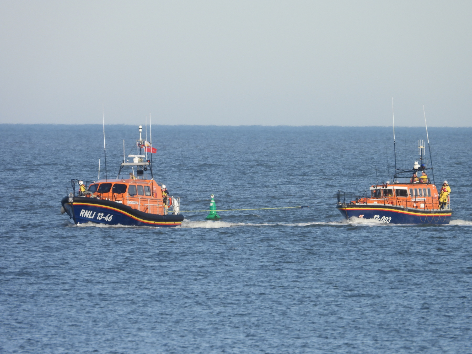 The Mersey acting as casualty vessel for the Shannon's first towing exercise at Wells