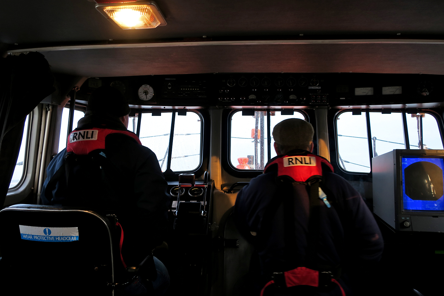 Second Coxswain Mark Frary and Coxswain Nicky King heading out of Wells