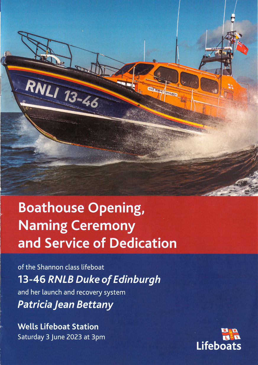 Order of service for RNLB 13-46 Duke of Edinburgh, June 2023 