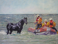 Helena Anderson's painting of the 2006 rescue of a horse and two riders cut off by the tide