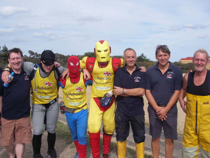 Great Superhero runners with members of Wells lifeboat crew (29/8/15)
