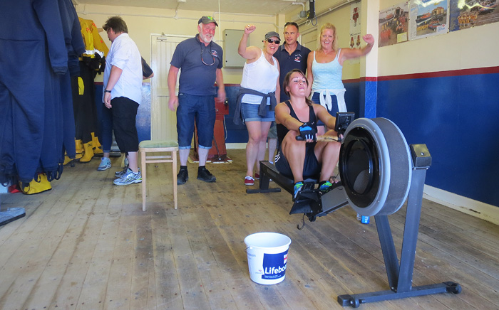 Cheering Amy Emerson on at her sponsored 10lm row in the ILB shed
