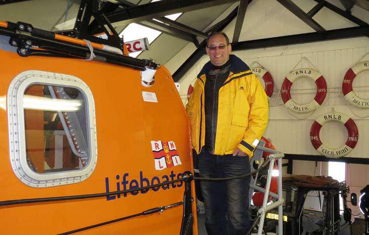 Matt Hawkes at the lifeboat station before setting off on his fundraising bike tour