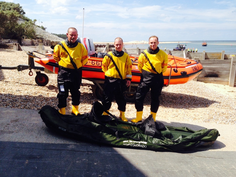 ILB crew with recovered kayak, 4 July 2014